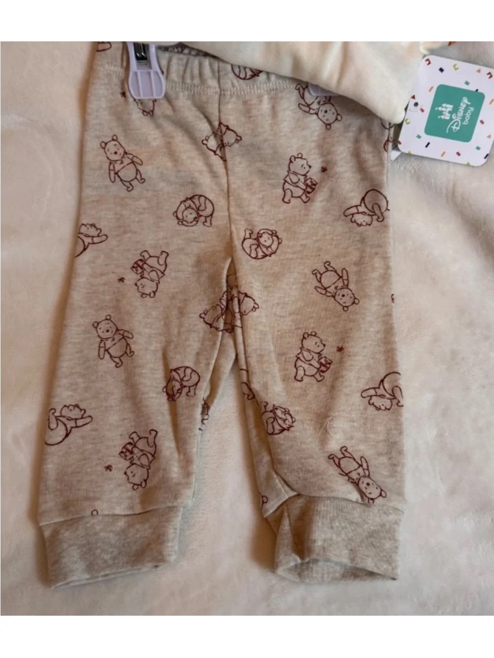 Disney Baby Winnie the Pooh 3 piece infant set Cream with Orange Trim NO HANGER